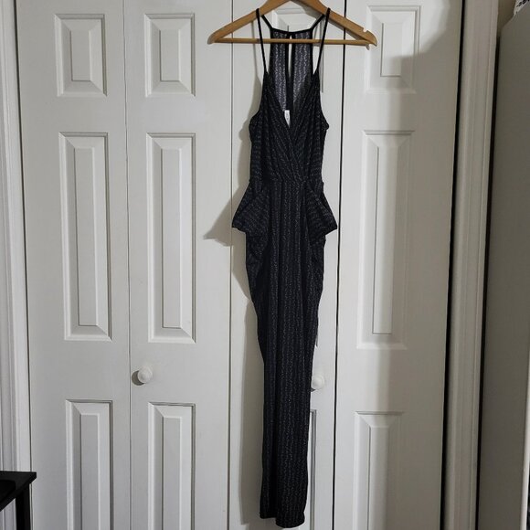 BCBGeneration Black White Plunge Wrap Drape Pockets Sleeveless Jumpsuit - Picture 2 of 14